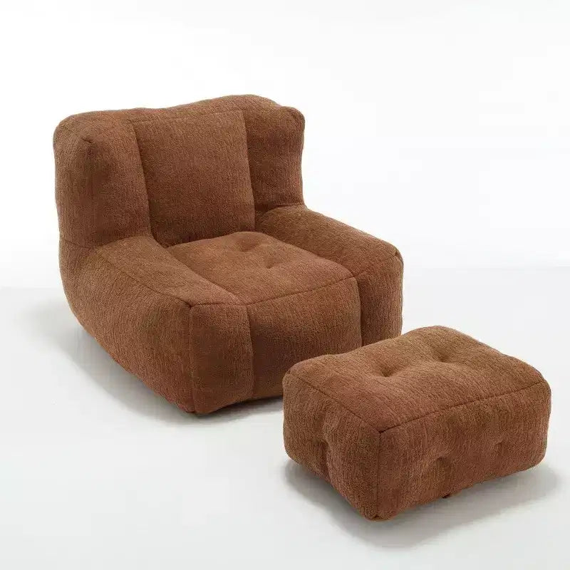 Poltrona Sacco in Velluto con Pouf – Nera / Blu / Marrone / Verde / Grigio Chiaro / Rossa / Bianca / Gialla, Set Sdraio e Poggiapiedi, 1 Posto