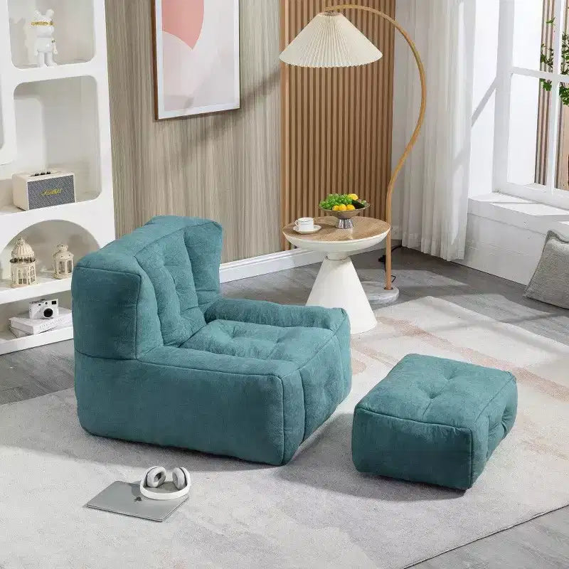 Poltrona Sacco in Velluto con Pouf – Nera / Blu / Marrone / Verde / Grigio Chiaro / Rossa / Bianca / Gialla, Set Sdraio e Poggiapiedi, 1 Posto