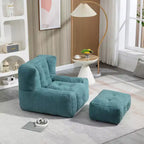 Poltrona Sacco in Velluto con Pouf – Nera / Blu / Marrone / Verde / Grigio Chiaro / Rossa / Bianca / Gialla, Set Sdraio e Poggiapiedi, 1 Posto