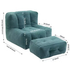Poltrona Sacco in Velluto con Pouf – Nera / Blu / Marrone / Verde / Grigio Chiaro / Rossa / Bianca / Gialla, Set Sdraio e Poggiapiedi, 1 Posto