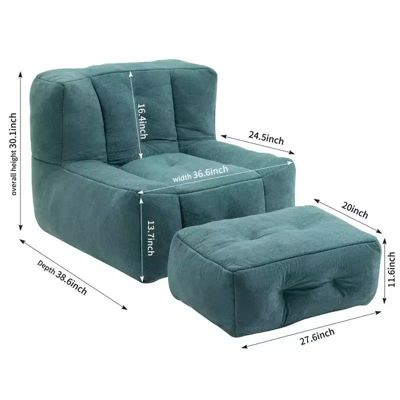 Poltrona Sacco in Velluto con Pouf – Nera / Blu / Marrone / Verde / Grigio Chiaro / Rossa / Bianca / Gialla, Set Sdraio e Poggiapiedi, 1 Posto