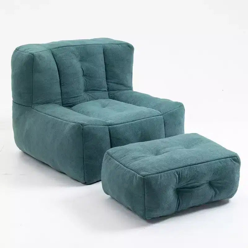 Poltrona Sacco in Velluto con Pouf – Nera / Blu / Marrone / Verde / Grigio Chiaro / Rossa / Bianca / Gialla, Set Sdraio e Poggiapiedi, 1 Posto