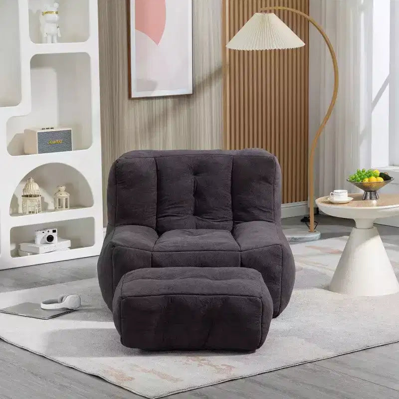 Poltrona Sacco in Velluto con Pouf – Nera / Blu / Marrone / Verde / Grigio Chiaro / Rossa / Bianca / Gialla, Set Sdraio e Poggiapiedi, 1 Posto