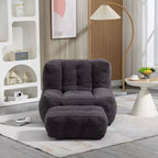 Poltrona Sacco in Velluto con Pouf – Nera / Blu / Marrone / Verde / Grigio Chiaro / Rossa / Bianca / Gialla, Set Sdraio e Poggiapiedi, 1 Posto