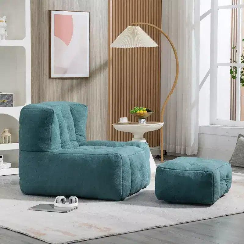Poltrona Sacco in Velluto con Pouf – Nera / Blu / Marrone / Verde / Grigio Chiaro / Rossa / Bianca / Gialla, Set Sdraio e Poggiapiedi, 1 Posto
