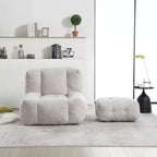 Poltrona Sacco in Velluto con Pouf – Nera / Blu / Marrone / Verde / Grigio Chiaro / Rossa / Bianca / Gialla, Set Sdraio e Poggiapiedi, 1 Posto