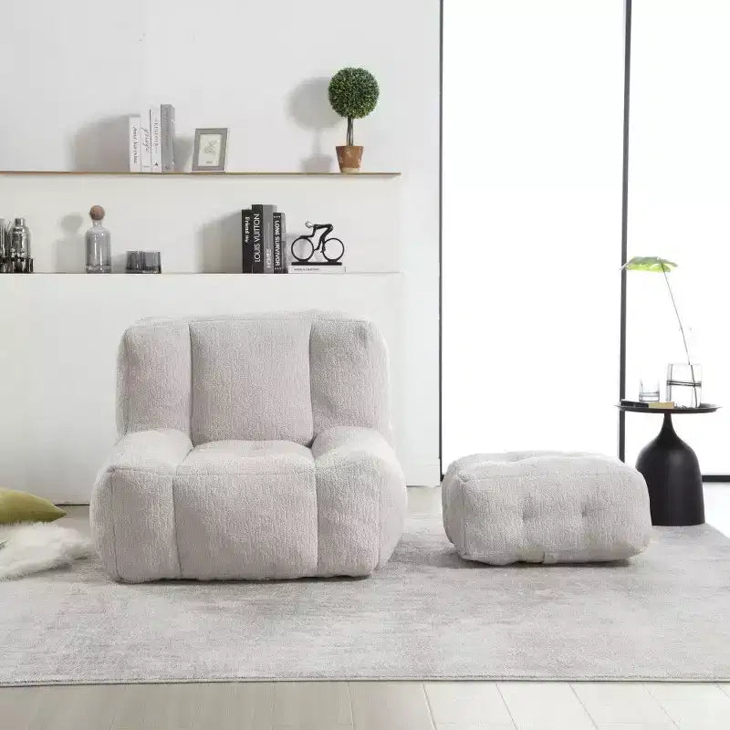Poltrona Sacco in Velluto con Pouf – Nera / Blu / Marrone / Verde / Grigio Chiaro / Rossa / Bianca / Gialla, Set Sdraio e Poggiapiedi, 1 Posto