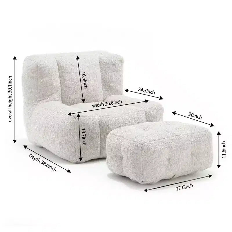 Poltrona Sacco in Velluto con Pouf – Nera / Blu / Marrone / Verde / Grigio Chiaro / Rossa / Bianca / Gialla, Set Sdraio e Poggiapiedi, 1 Posto