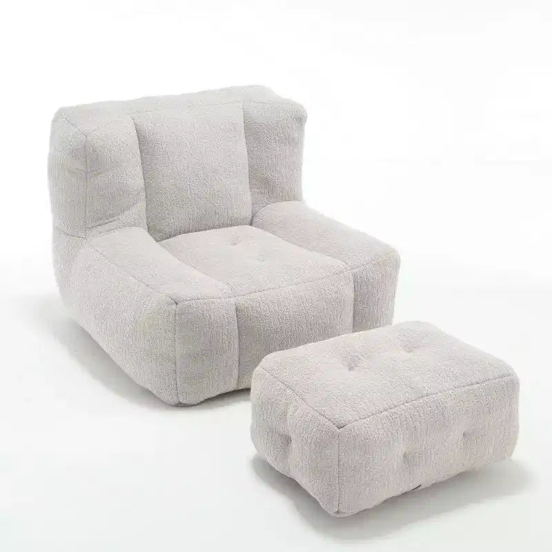 Poltrona Sacco in Velluto con Pouf – Nera / Blu / Marrone / Verde / Grigio Chiaro / Rossa / Bianca / Gialla, Set Sdraio e Poggiapiedi, 1 Posto
