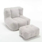 Poltrona Sacco in Velluto con Pouf – Nera / Blu / Marrone / Verde / Grigio Chiaro / Rossa / Bianca / Gialla, Set Sdraio e Poggiapiedi, 1 Posto