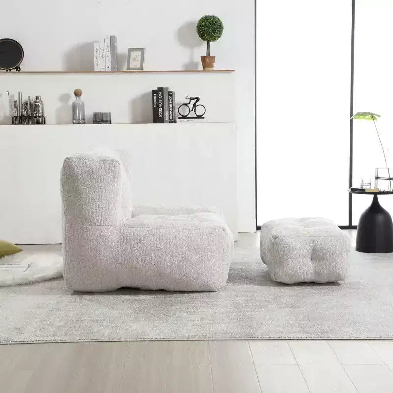 Poltrona Sacco in Velluto con Pouf – Nera / Blu / Marrone / Verde / Grigio Chiaro / Rossa / Bianca / Gialla, Set Sdraio e Poggiapiedi, 1 Posto