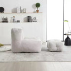 Poltrona Sacco in Velluto con Pouf – Nera / Blu / Marrone / Verde / Grigio Chiaro / Rossa / Bianca / Gialla, Set Sdraio e Poggiapiedi, 1 Posto