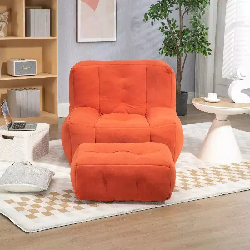 Poltrona Sacco in Velluto con Pouf – Nera / Blu / Marrone / Verde / Grigio Chiaro / Rossa / Bianca / Gialla, Set Sdraio e Poggiapiedi, 1 Posto