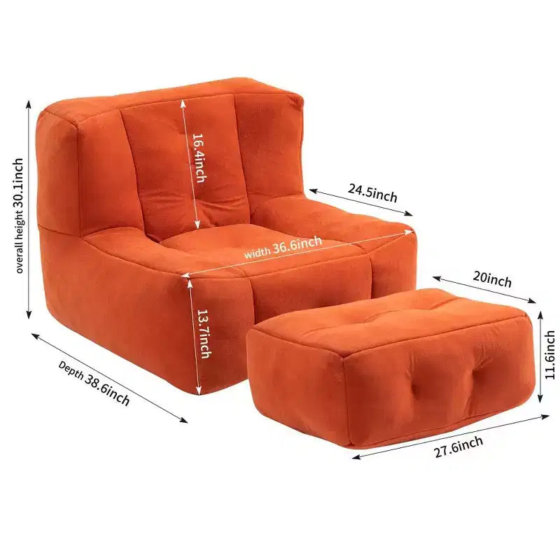 Poltrona Sacco in Velluto con Pouf – Nera / Blu / Marrone / Verde / Grigio Chiaro / Rossa / Bianca / Gialla, Set Sdraio e Poggiapiedi, 1 Posto