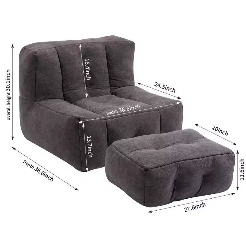 Poltrona Sacco in Velluto con Pouf – Nera / Blu / Marrone / Verde / Grigio Chiaro / Rossa / Bianca / Gialla, Set Sdraio e Poggiapiedi, 1 Posto
