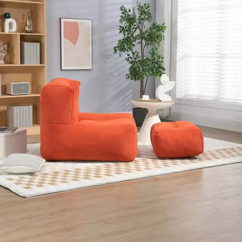Poltrona Sacco in Velluto con Pouf – Nera / Blu / Marrone / Verde / Grigio Chiaro / Rossa / Bianca / Gialla, Set Sdraio e Poggiapiedi, 1 Posto