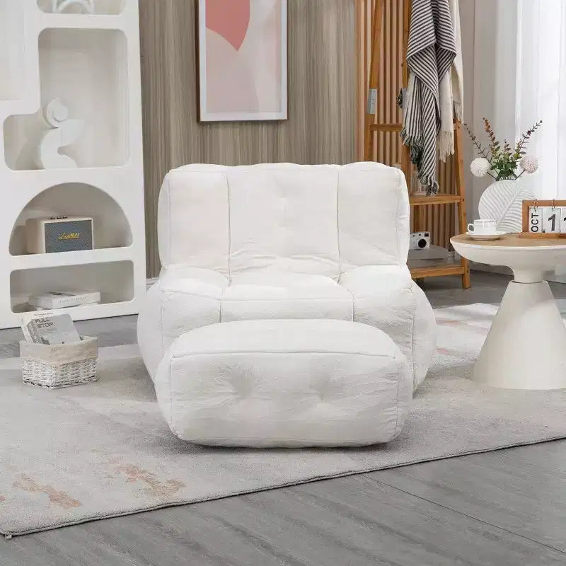 Poltrona Sacco in Velluto con Pouf – Nera / Blu / Marrone / Verde / Grigio Chiaro / Rossa / Bianca / Gialla, Set Sdraio e Poggiapiedi, 1 Posto