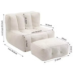 Poltrona Sacco in Velluto con Pouf – Nera / Blu / Marrone / Verde / Grigio Chiaro / Rossa / Bianca / Gialla, Set Sdraio e Poggiapiedi, 1 Posto