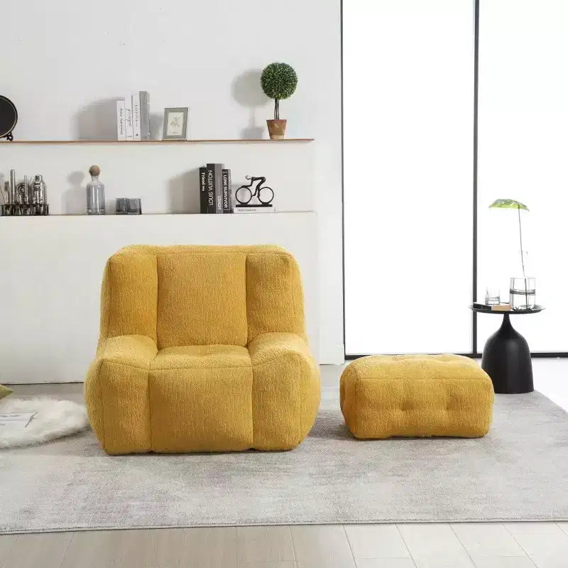 Poltrona Sacco in Velluto con Pouf – Nera / Blu / Marrone / Verde / Grigio Chiaro / Rossa / Bianca / Gialla, Set Sdraio e Poggiapiedi, 1 Posto