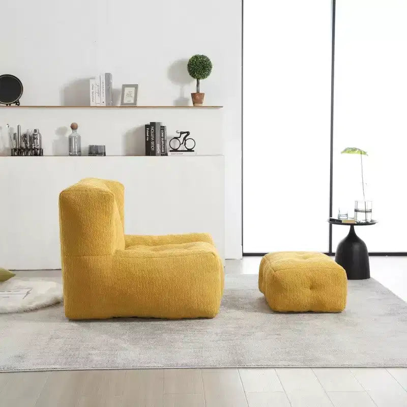 Poltrona Sacco in Velluto con Pouf – Nera / Blu / Marrone / Verde / Grigio Chiaro / Rossa / Bianca / Gialla, Set Sdraio e Poggiapiedi, 1 Posto