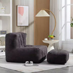 Poltrona Sacco in Velluto con Pouf – Nera / Blu / Marrone / Verde / Grigio Chiaro / Rossa / Bianca / Gialla, Set Sdraio e Poggiapiedi, 1 Posto
