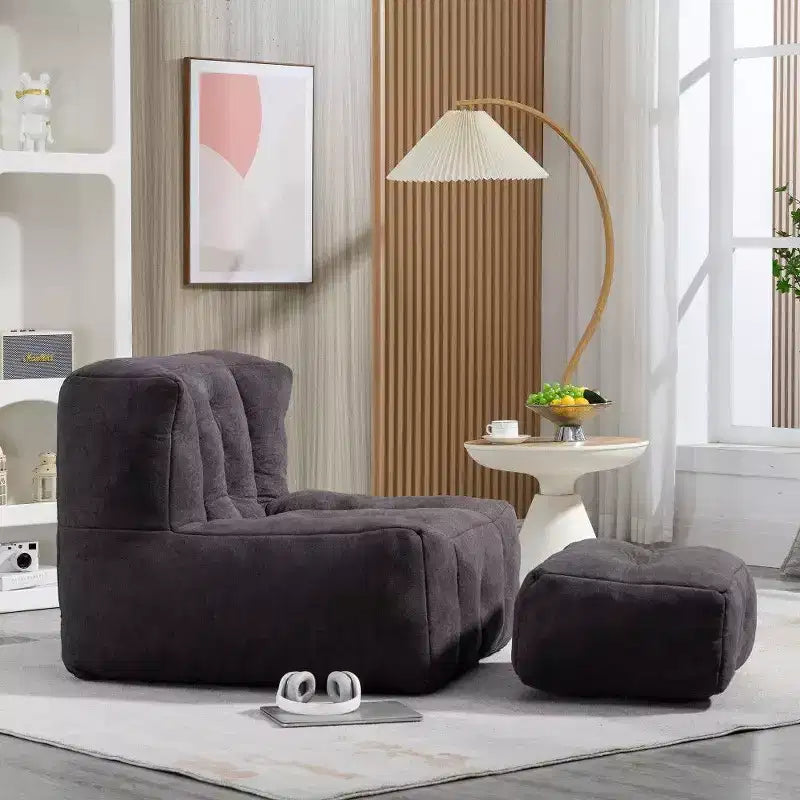 Poltrona Sacco in Velluto con Pouf – Nera / Blu / Marrone / Verde / Grigio Chiaro / Rossa / Bianca / Gialla, Set Sdraio e Poggiapiedi, 1 Posto