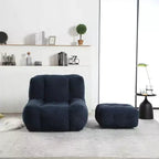 Poltrona Sacco in Velluto con Pouf – Nera / Blu / Marrone / Verde / Grigio Chiaro / Rossa / Bianca / Gialla, Set Sdraio e Poggiapiedi, 1 Posto