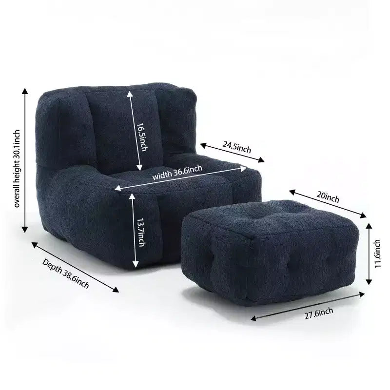 Poltrona Sacco in Velluto con Pouf – Nera / Blu / Marrone / Verde / Grigio Chiaro / Rossa / Bianca / Gialla, Set Sdraio e Poggiapiedi, 1 Posto