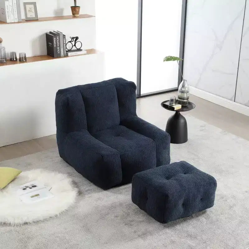 Poltrona Sacco in Velluto con Pouf – Nera / Blu / Marrone / Verde / Grigio Chiaro / Rossa / Bianca / Gialla, Set Sdraio e Poggiapiedi, 1 Posto