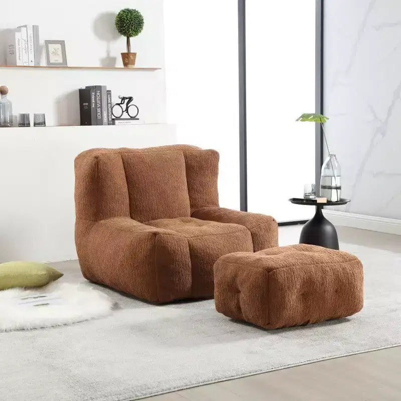 Poltrona Sacco in Velluto con Pouf – Nera / Blu / Marrone / Verde / Grigio Chiaro / Rossa / Bianca / Gialla, Set Sdraio e Poggiapiedi, 1 Posto