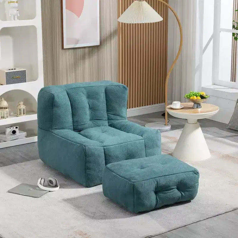 Poltrona Sacco in Velluto con Pouf – Nera / Blu / Marrone / Verde / Grigio Chiaro / Rossa / Bianca / Gialla, Set Sdraio e Poggiapiedi, 1 Posto