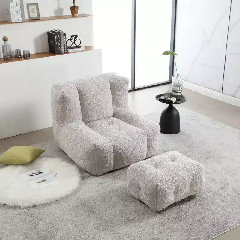 Poltrona Sacco in Velluto con Pouf – Nera / Blu / Marrone / Verde / Grigio Chiaro / Rossa / Bianca / Gialla, Set Sdraio e Poggiapiedi, 1 Posto
