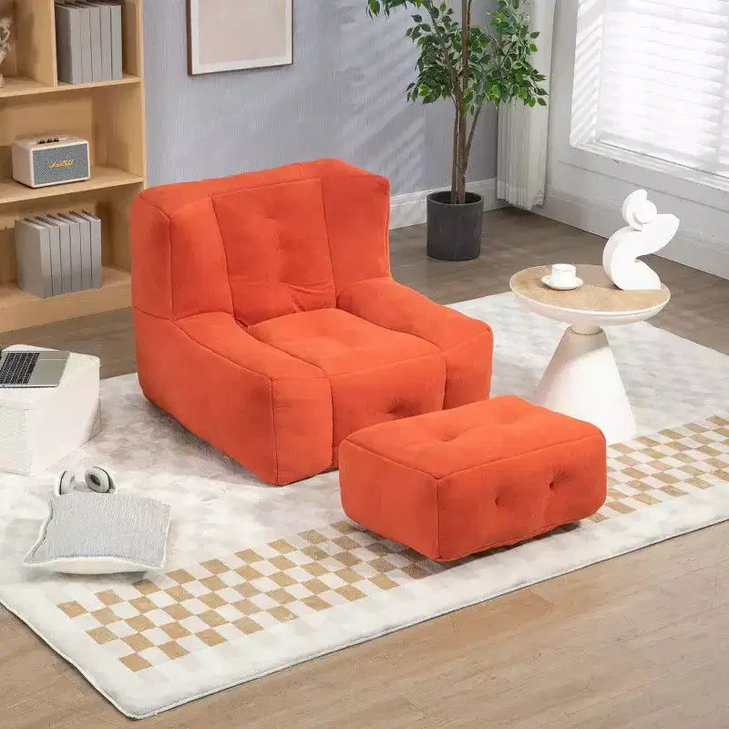 Poltrona Sacco in Velluto con Pouf – Nera / Blu / Marrone / Verde / Grigio Chiaro / Rossa / Bianca / Gialla, Set Sdraio e Poggiapiedi, 1 Posto