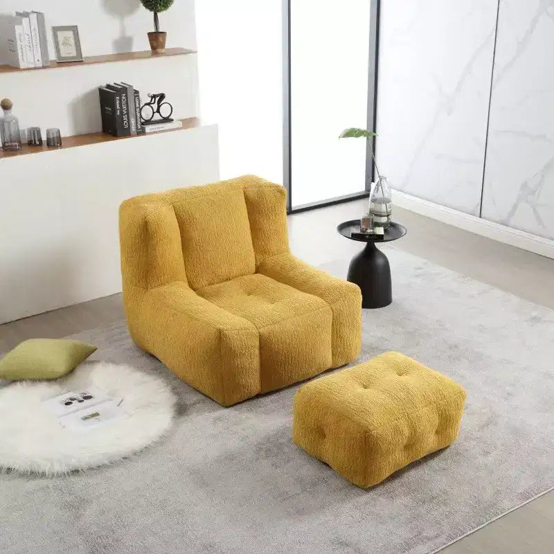 Poltrona Sacco in Velluto con Pouf – Nera / Blu / Marrone / Verde / Grigio Chiaro / Rossa / Bianca / Gialla, Set Sdraio e Poggiapiedi, 1 Posto