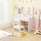 Tavolino da trucco con specchio illuminato e sedia, per bambini, colore rosa/bianco, 1 bambino