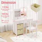 Tavolino da trucco con specchio illuminato e sedia, per bambini, colore rosa/bianco, 1 bambino