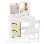 Tavolino da trucco con specchio illuminato e sedia, per bambini, colore rosa/bianco, 1 bambino