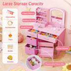 Tavolino da trucco con specchio illuminato e sedia, per bambini, colore rosa/bianco, 1 bambino