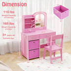 Tavolino da trucco con specchio illuminato e sedia, per bambini, colore rosa/bianco, 1 bambino