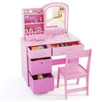 Costway Kids Vanity Set Princess Makeup Desk & Chair w/ Mirror & Lights Open Shelves