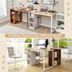 Scrivania per computer con 5 ripiani laterali, Naturale + Bianco / Marrone Rustico + Nero, Singola