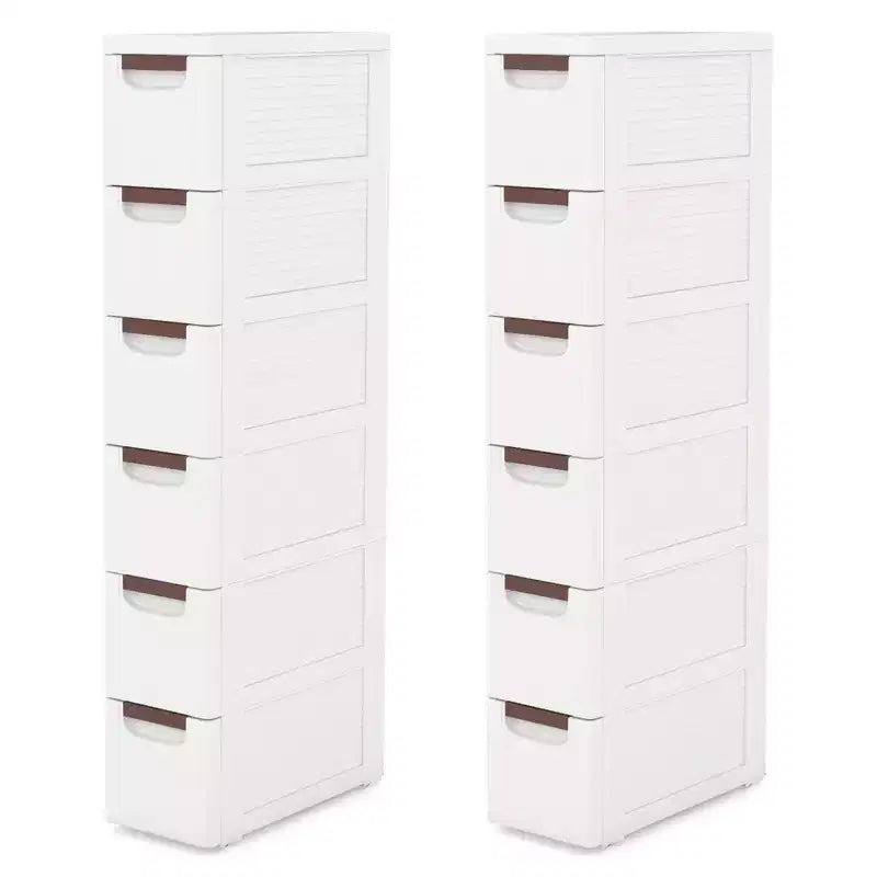 Costway 2PCS 6-Drawer Narrow Rolling Storage Cabinet w/ Pull Handles Built-in Wheels