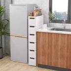 Mobiletto salvaspazio stretto bianco a 6 cassetti con ruote, set da 2