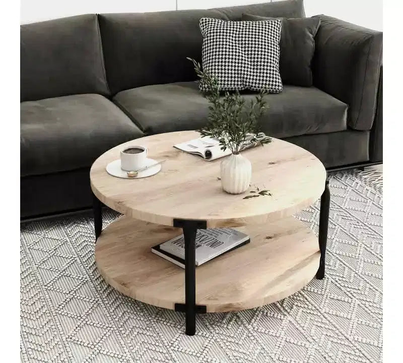 Tavolino da caffè rotondo marrone, moderno minimalista, MDF a doppio strato, 1 pezzo