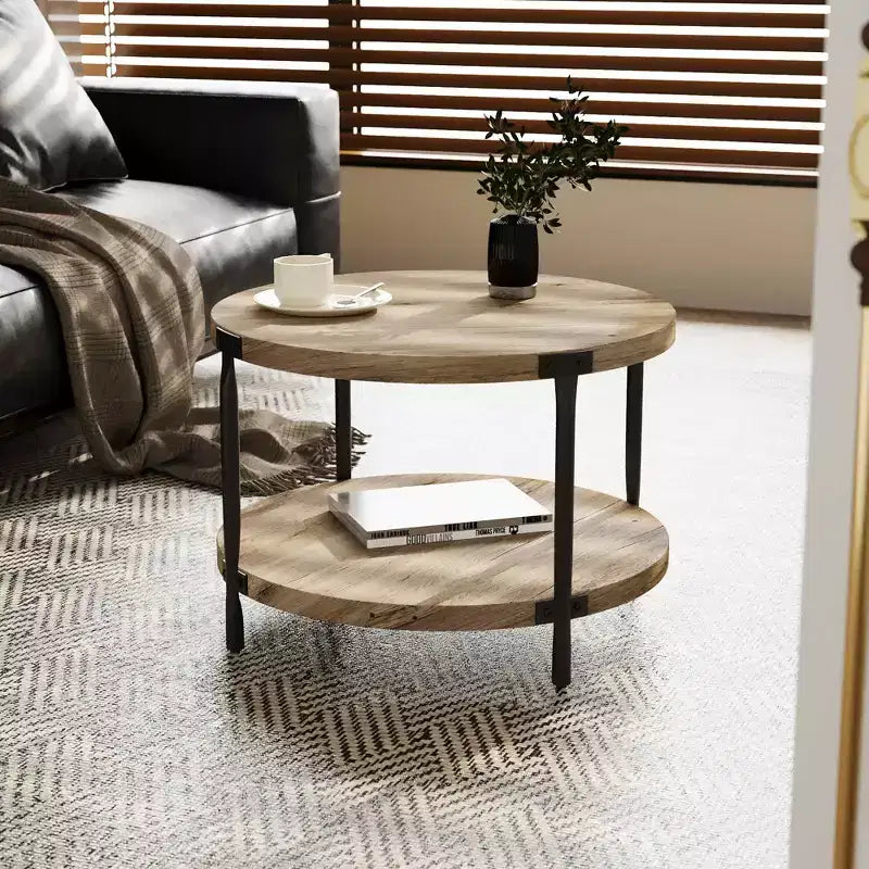 Tavolino da caffè rotondo marrone, moderno minimalista, MDF a doppio strato, 1 pezzo
