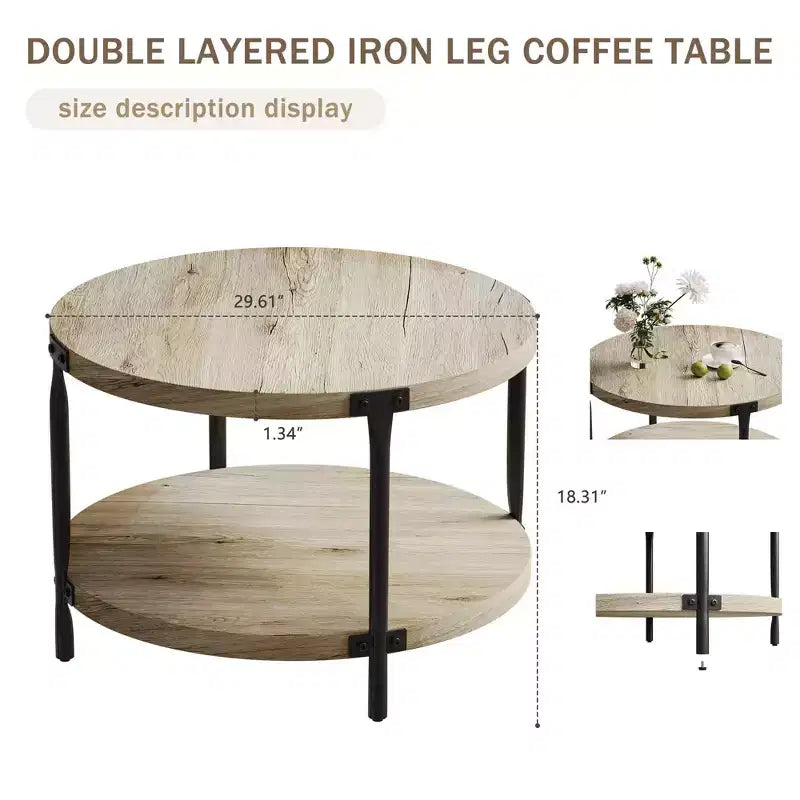 Tavolino da caffè rotondo marrone, moderno minimalista, MDF a doppio strato, 1 pezzo