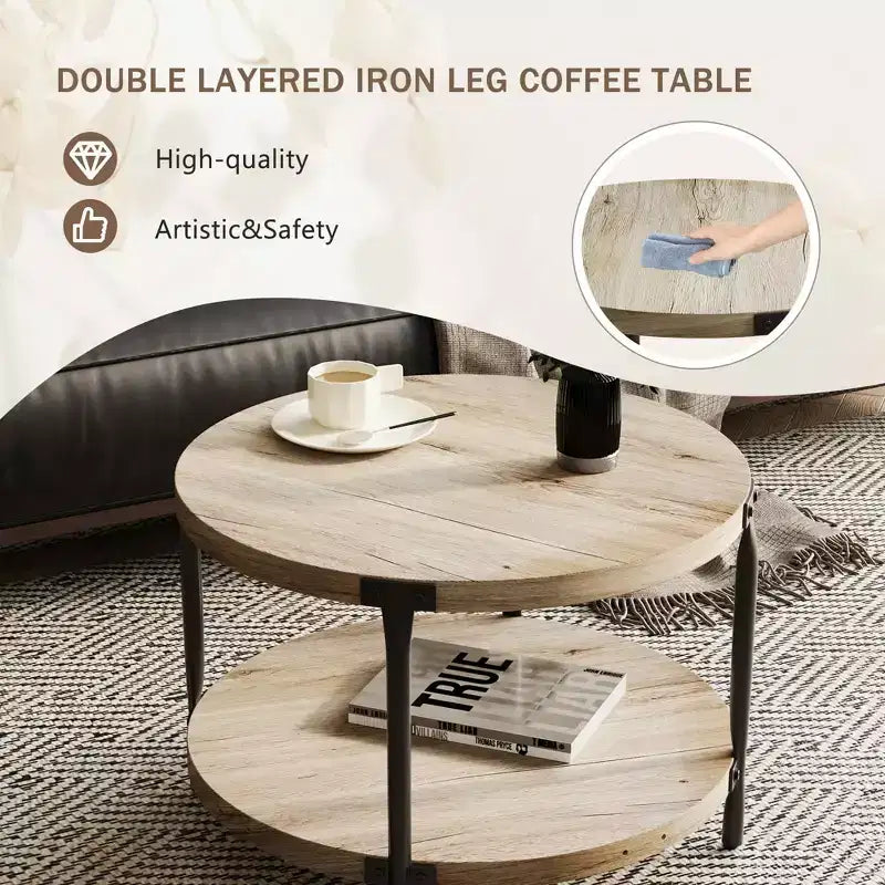 Tavolino da caffè rotondo marrone, moderno minimalista, MDF a doppio strato, 1 pezzo