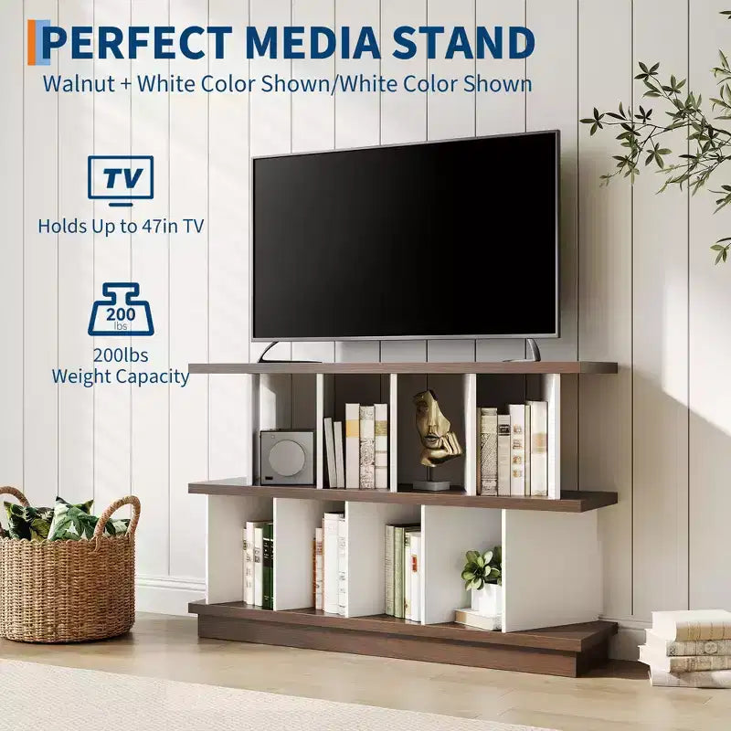 Noce+Bianco / Libreria bassa a 8 cubi bianca con pannelli posteriori rimovibili – Assemblaggio per 2 persone