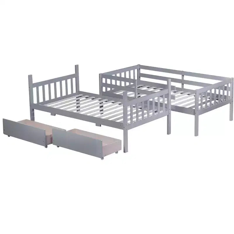 Letto a Castello in Legno di Gomma, da Due Letti Singoli, Espresso/Grigio/Bianco, Convertibile, Posti Letto 2