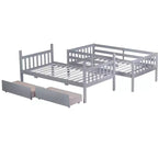 Letto a Castello in Legno di Gomma, da Due Letti Singoli, Espresso/Grigio/Bianco, Convertibile, Posti Letto 2